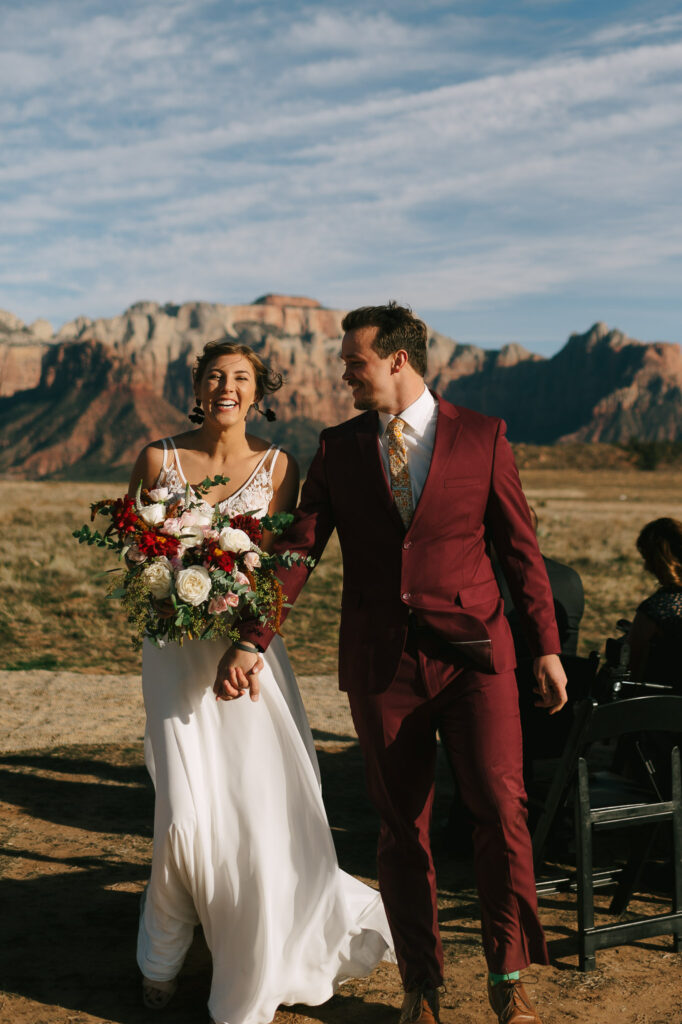 Recessional during this  Zion National Park elopement