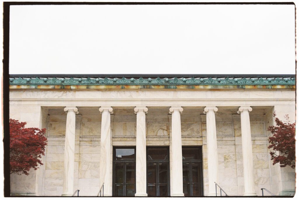 The front of the Toledo Museum of Art on film