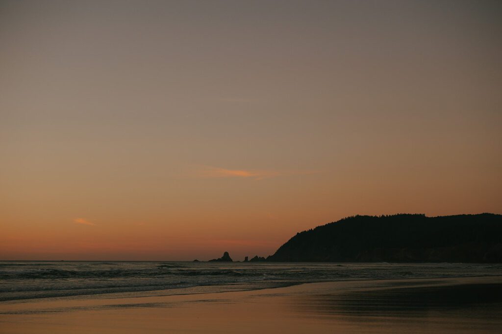 A view of the Oregon coast at Sunset