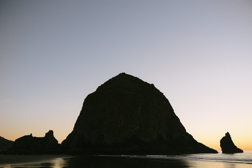 A view of Haystack Rock on Cannon Beach in Oregon