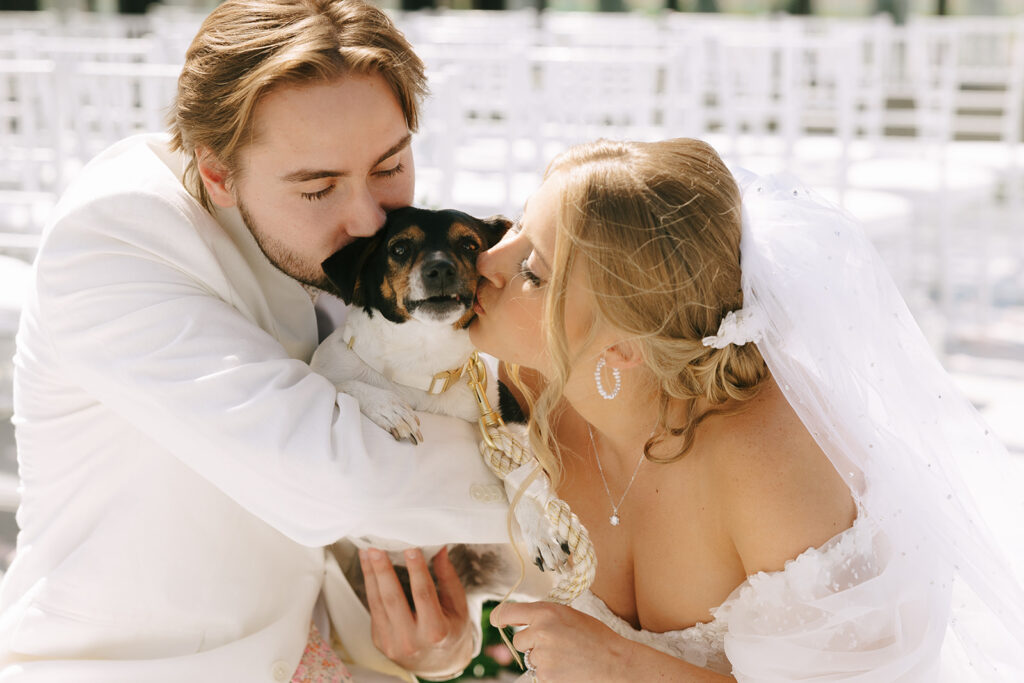 The couple has their first look with their dog