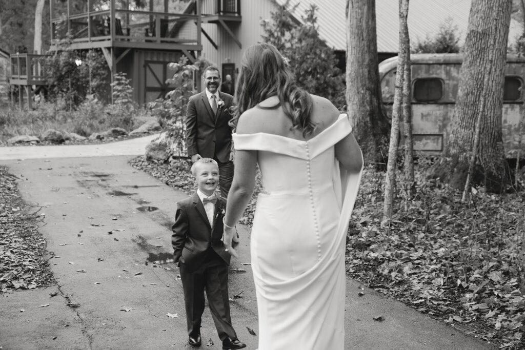 Archer walks over to his mom during their first look