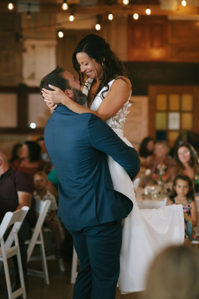 Karis and Tony have their first dance during their wedding reception at Bloom and Bower