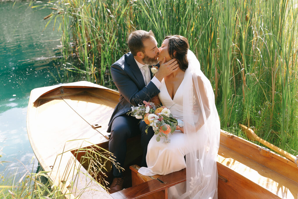 Wedding couple in a canoe 