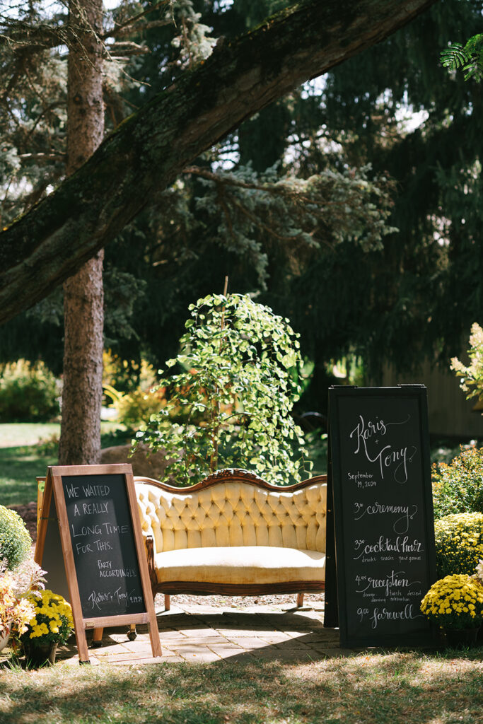 Signage with calligraphy directs guests where to go -- it was done by the staff at Bloom and Bower