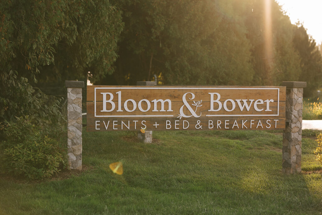 The sign for Bloom and Bower, a northwest Ohio wedding venue with lots of amazing things to offer.