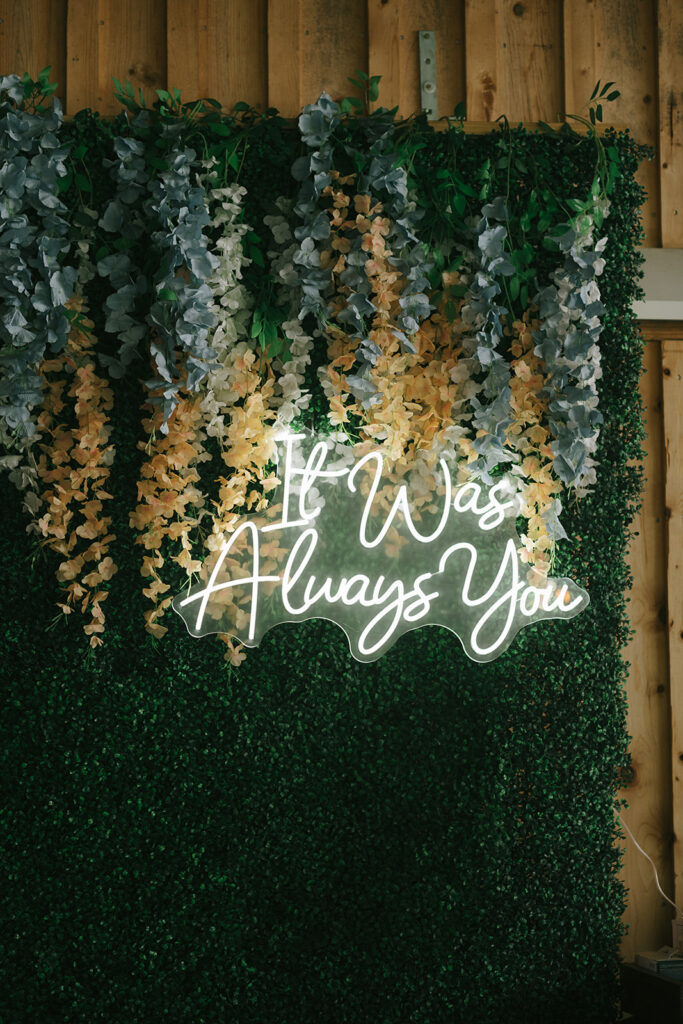 "It was always you" wedding day sign on green leafed background. wedding day gift idea