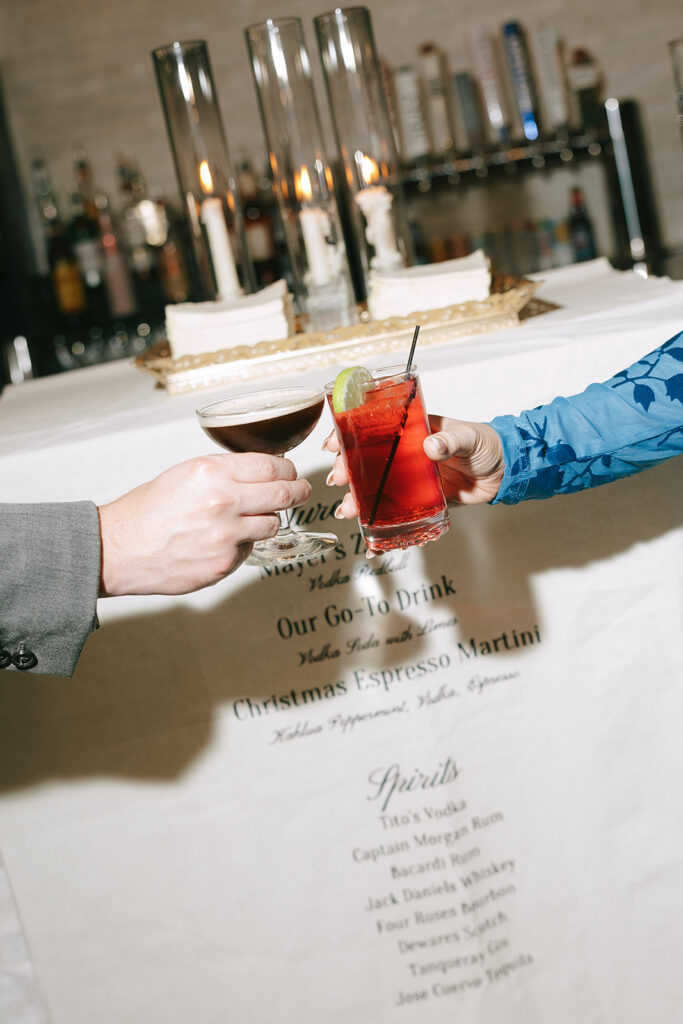 Toledo Wedding guests toasting with drinks at wedding reception