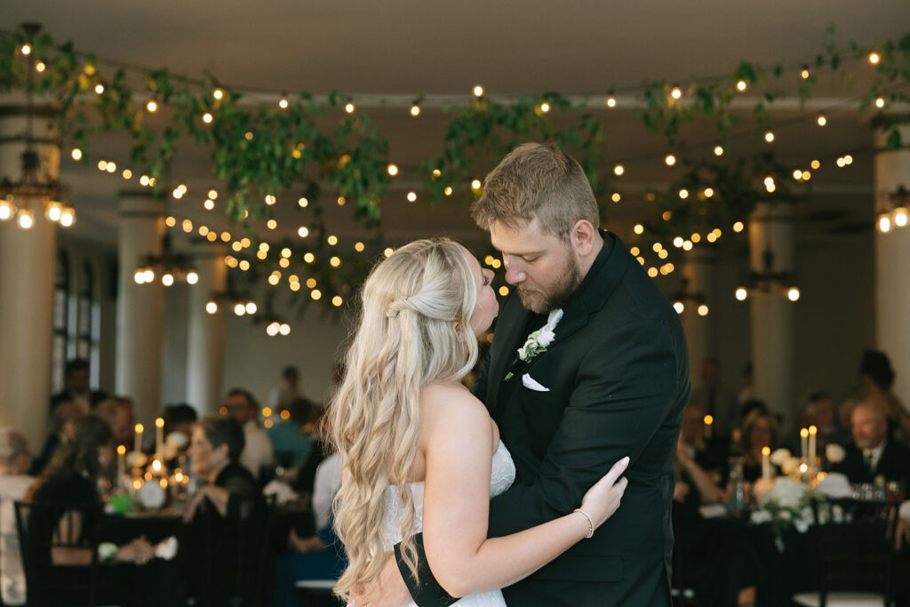 Newlyweds dancing candid photo taken by Toledo Wedding Photographer Sokol Co.